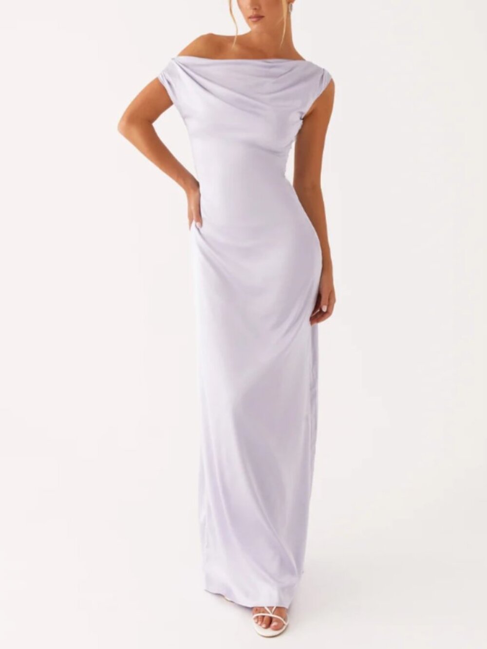 NWT Peppermayo Heart of Glass Satin Maxi Dress Lilac Purple One-Shoulder Size 14